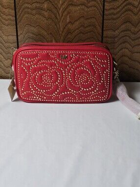 Michael Kors Small Red Quilted Studded Camera Bag